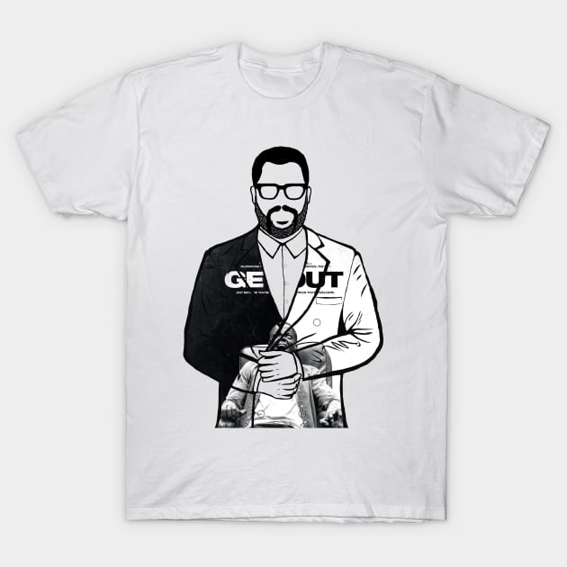 Jordan Peele Get Out Portrait, Black and White T-Shirt by Youre-So-Punny